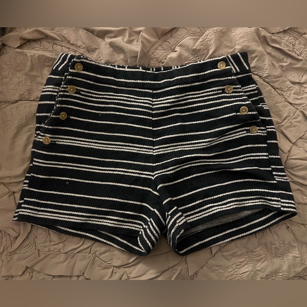 Banana Republic Navy and White Striped Shorts with Side Buttons and Pockets